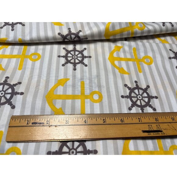 Waverly Anchors & Ship Wheels Nautical Fabric 1 yard + 6" x 44" Cotton Gray & Ye - Picture 3 of 5